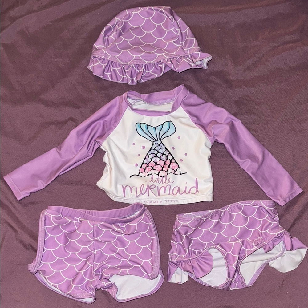 Little Mermaid Kids Rash Guard Swim Set